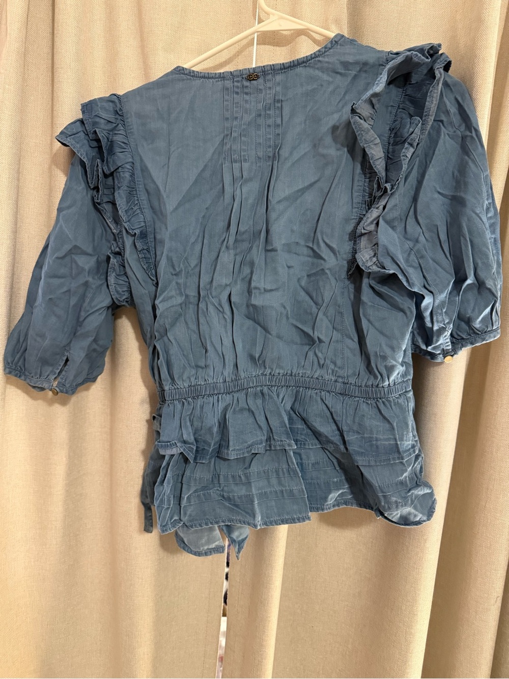New Sam Edelman Blue Chambray Ruffle Wrap Top L - Picture 3 of 3